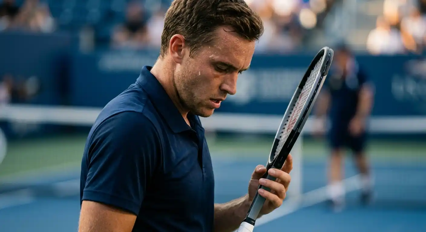 Konzentrierter Tennisspieler im Tiebreak mit hoher mentaler Anspannung
